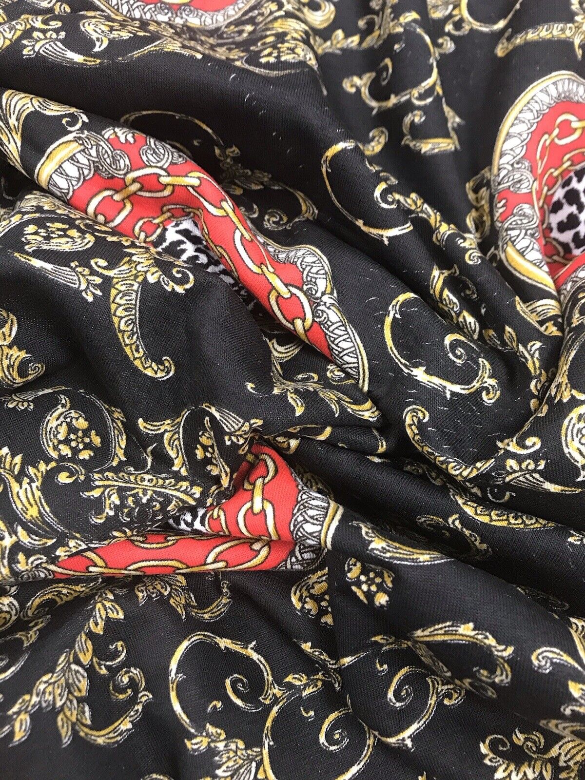Black & Gold Chain Print Viscose Elastane Fabric