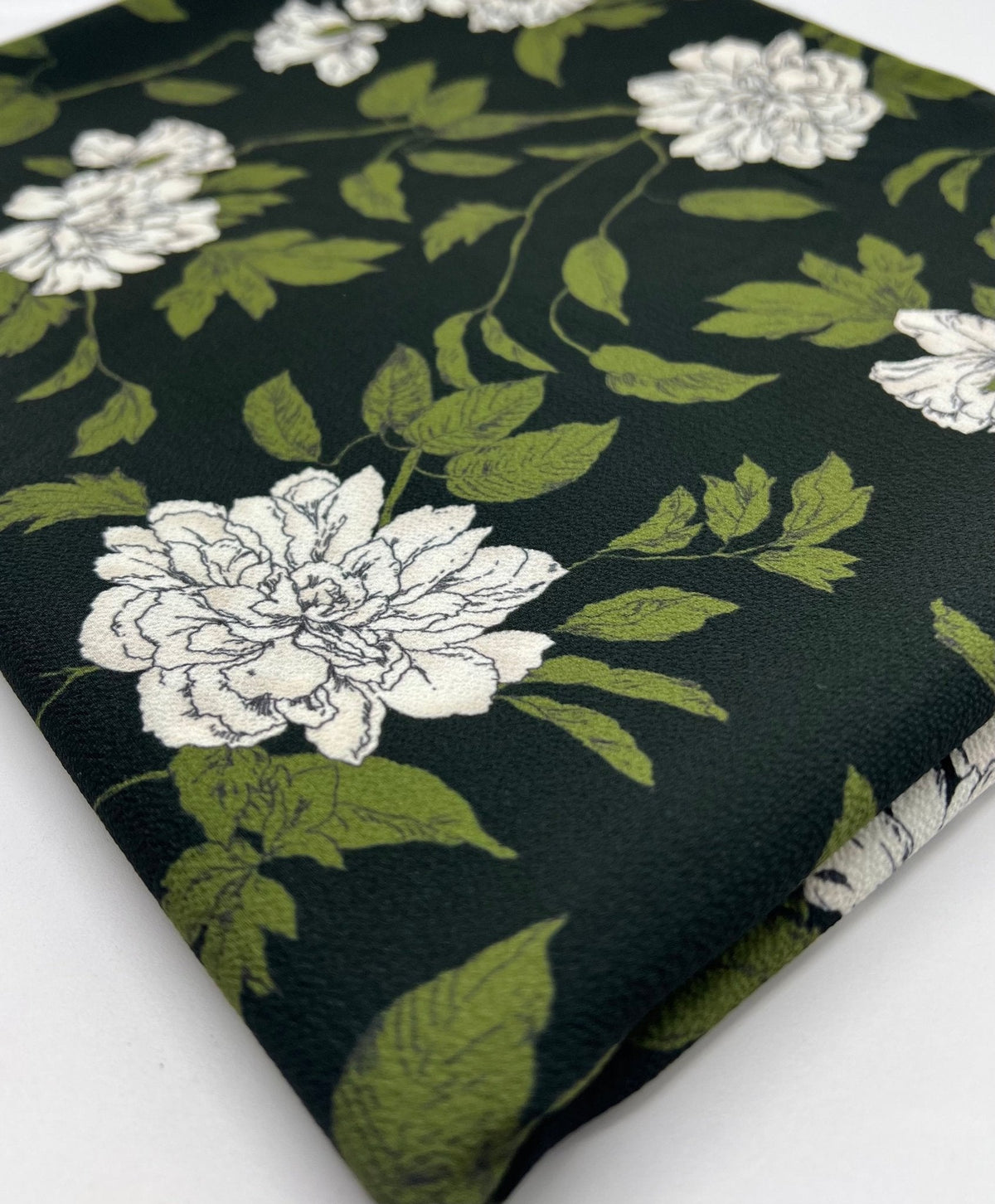 Black Green Floral Print Lightweight Bubble Crepe Fabric