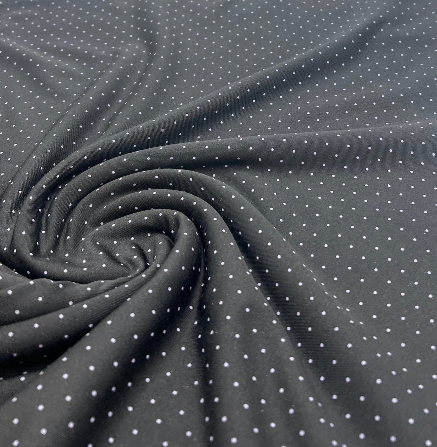 Black Grey Polka Spot Viscose Elastane 4 Way Stretch Fabric