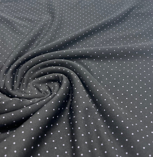 Black Grey Polka Spot Viscose Elastane 4 Way Stretch Fabric