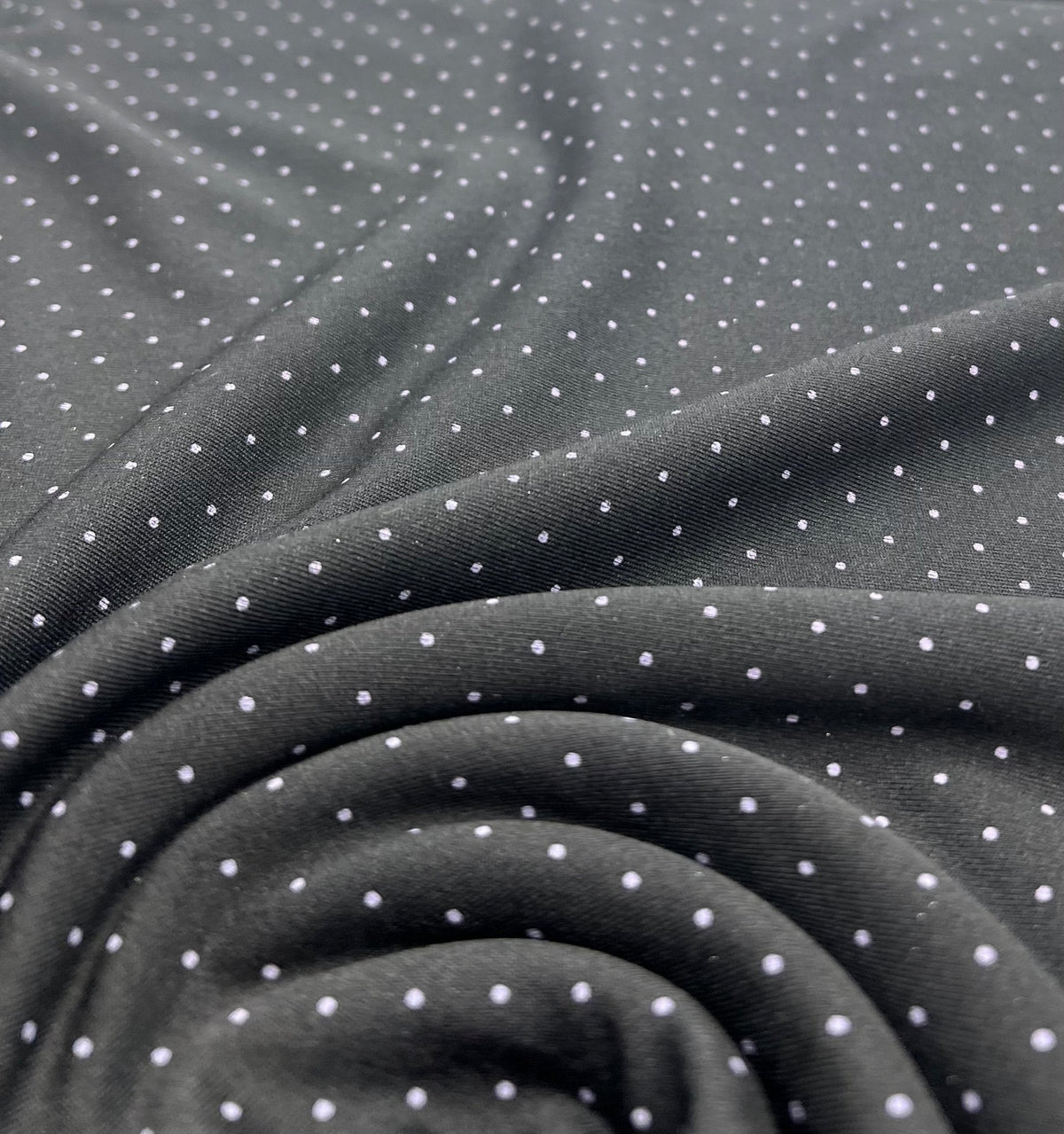 Black Grey Polka Spot Viscose Elastane 4 Way Stretch Fabric
