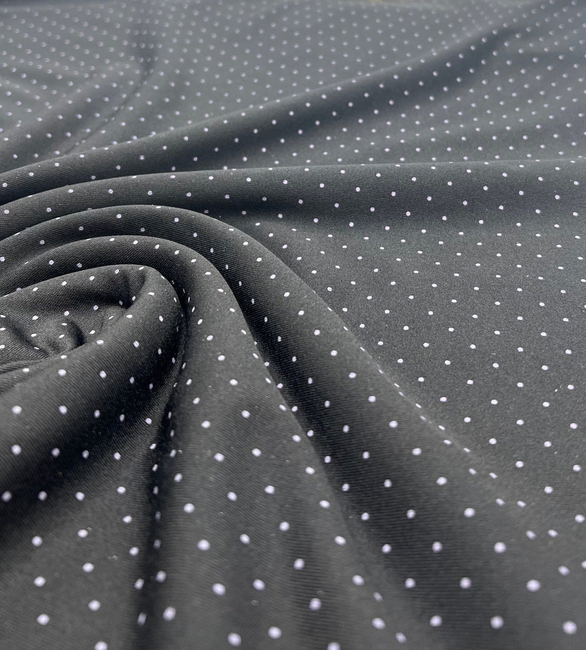 Black Grey Polka Spot Viscose Elastane 4 Way Stretch Fabric