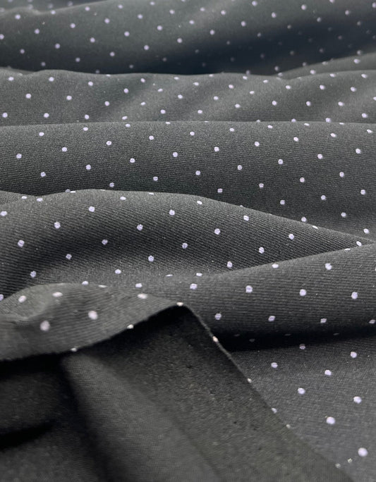 Black Grey Polka Spot Viscose Elastane 4 Way Stretch Fabric