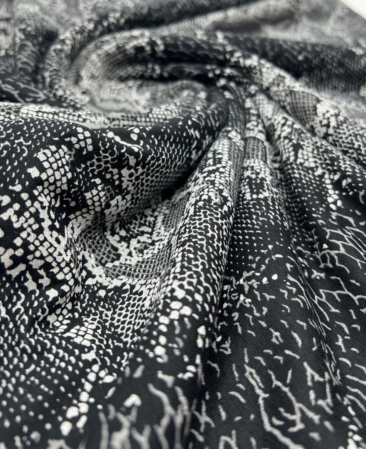 Black Grey Snake Print Viscose Elastane Fabric