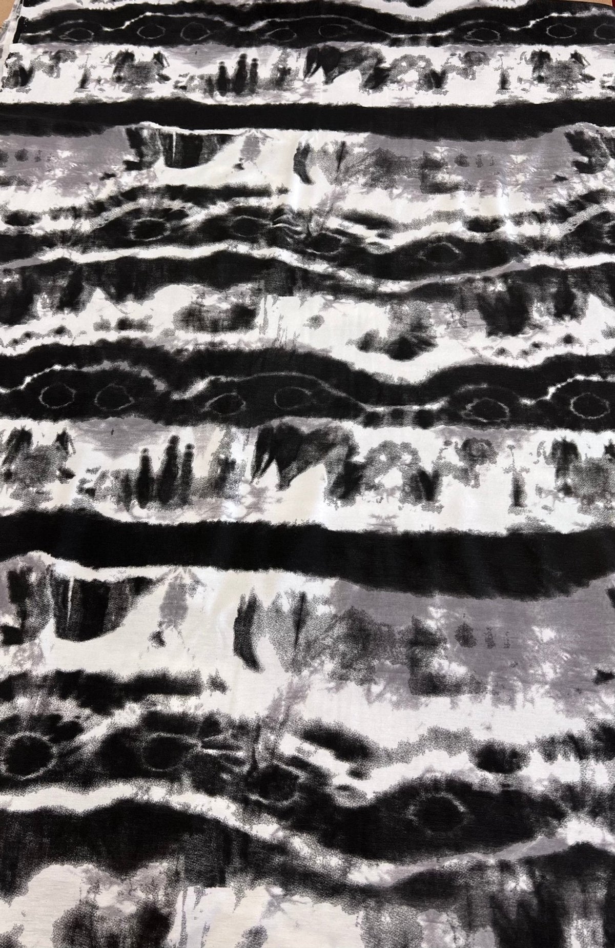 Black Grey Tie Dye Stripe Print Viscose Elastane Fabric