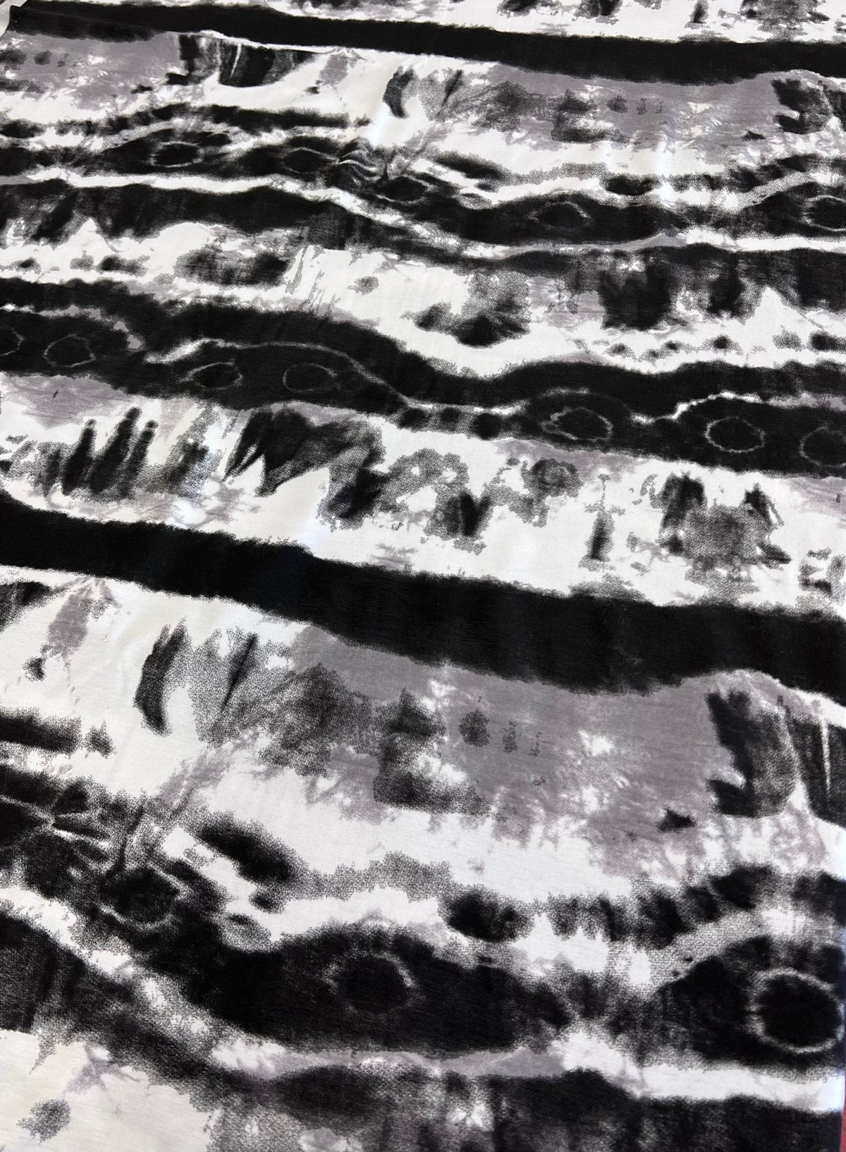 Black Grey Tie Dye Stripe Print Viscose Elastane Fabric