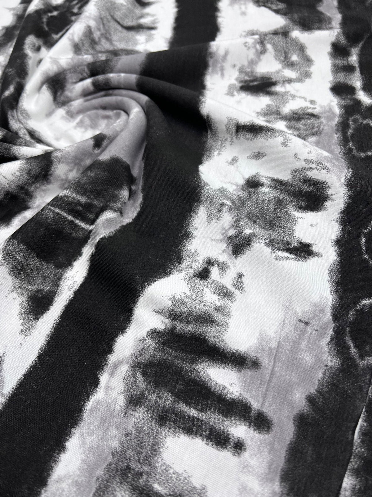 Black Grey Tie Dye Stripe Print Viscose Elastane Fabric