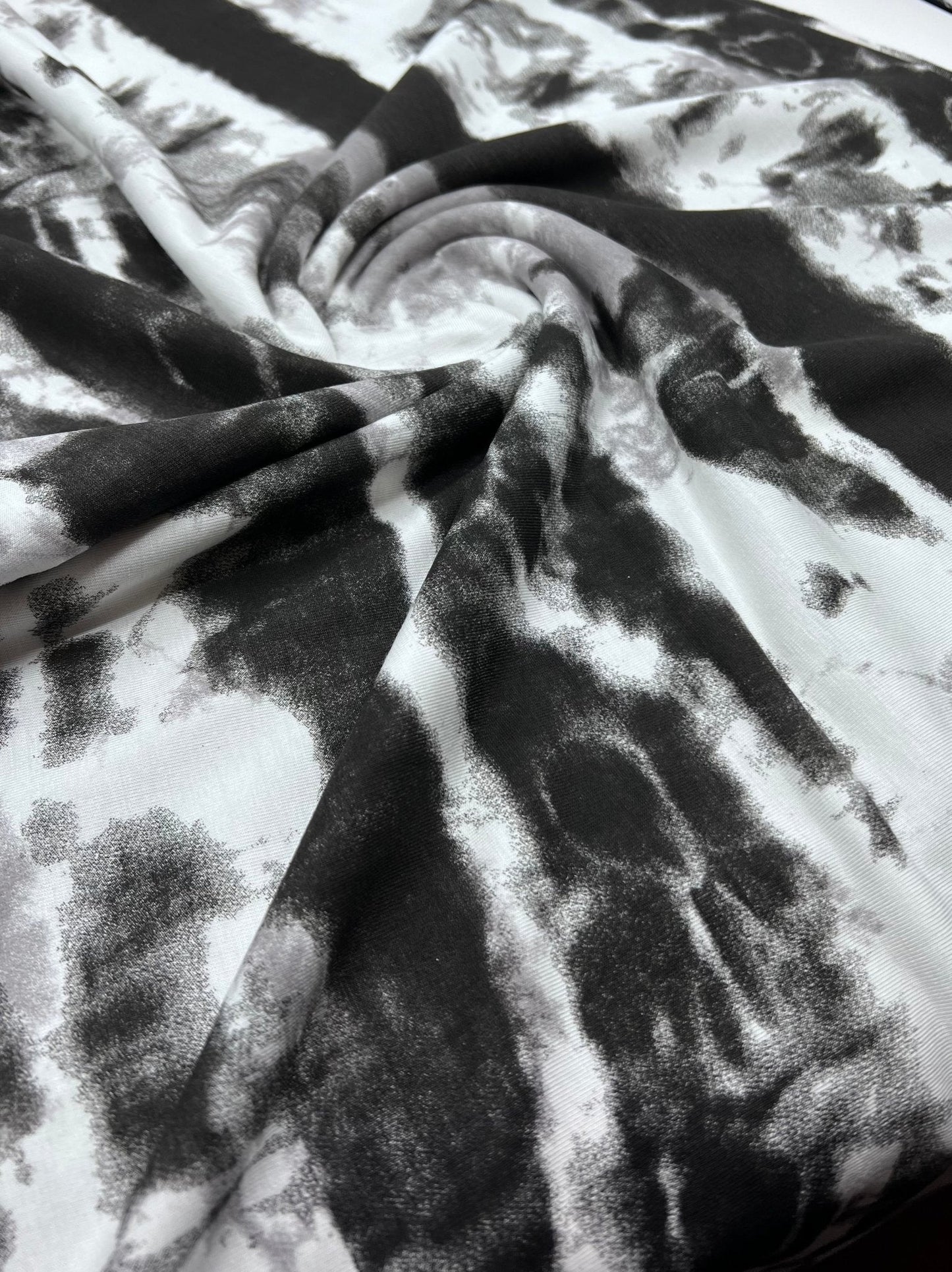 Black Grey Tie Dye Stripe Print Viscose Elastane Fabric