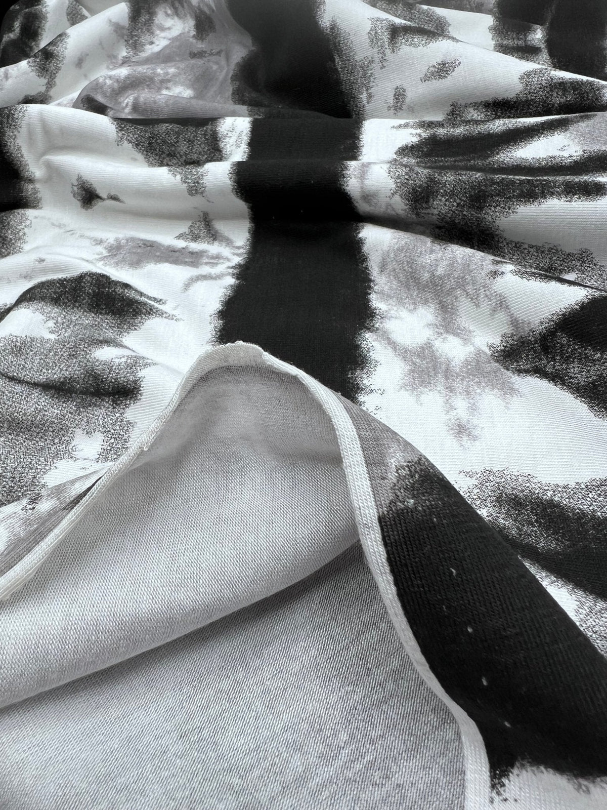 Black Grey Tie Dye Stripe Print Viscose Elastane Fabric