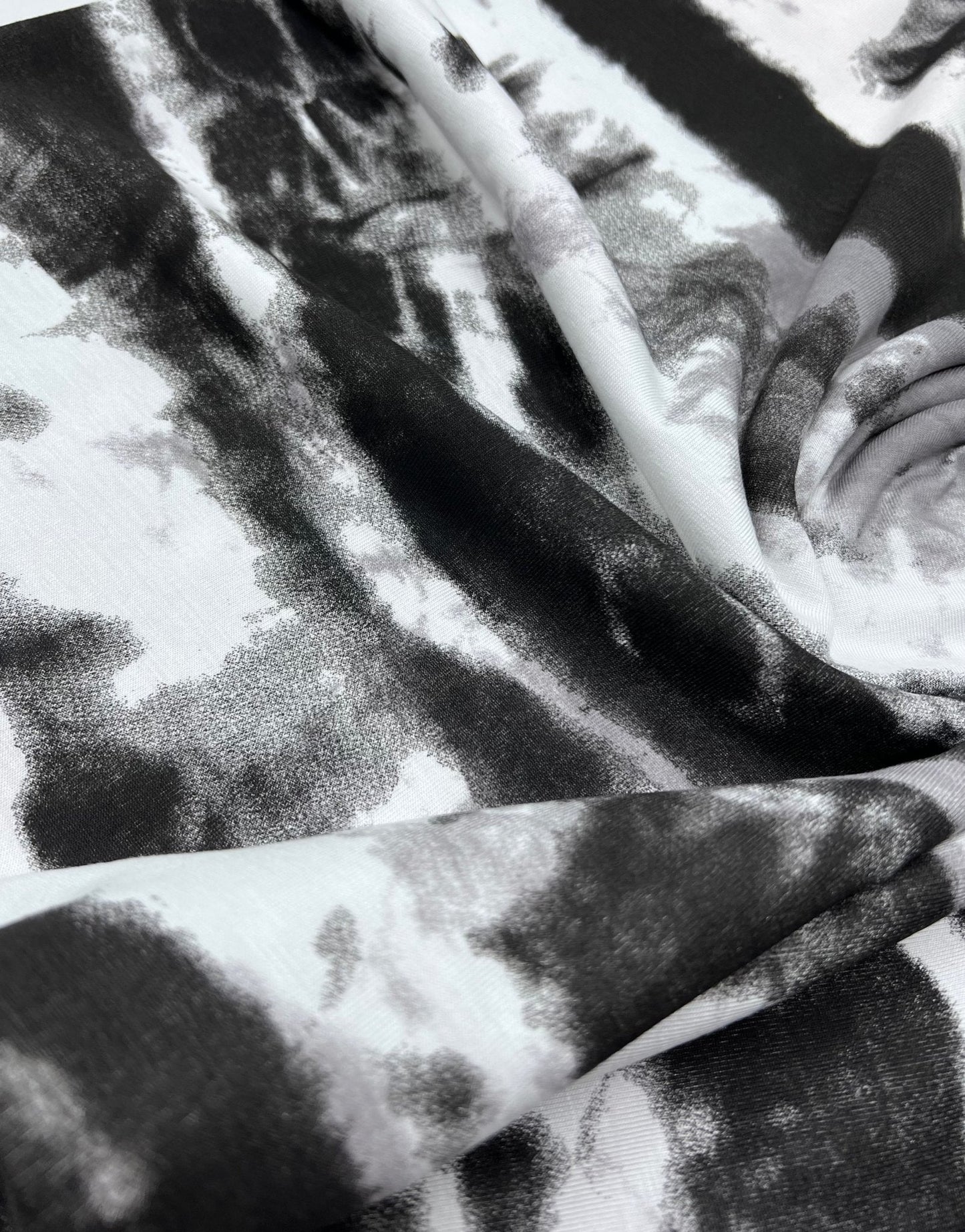Black Grey Tie Dye Stripe Print Viscose Elastane Fabric