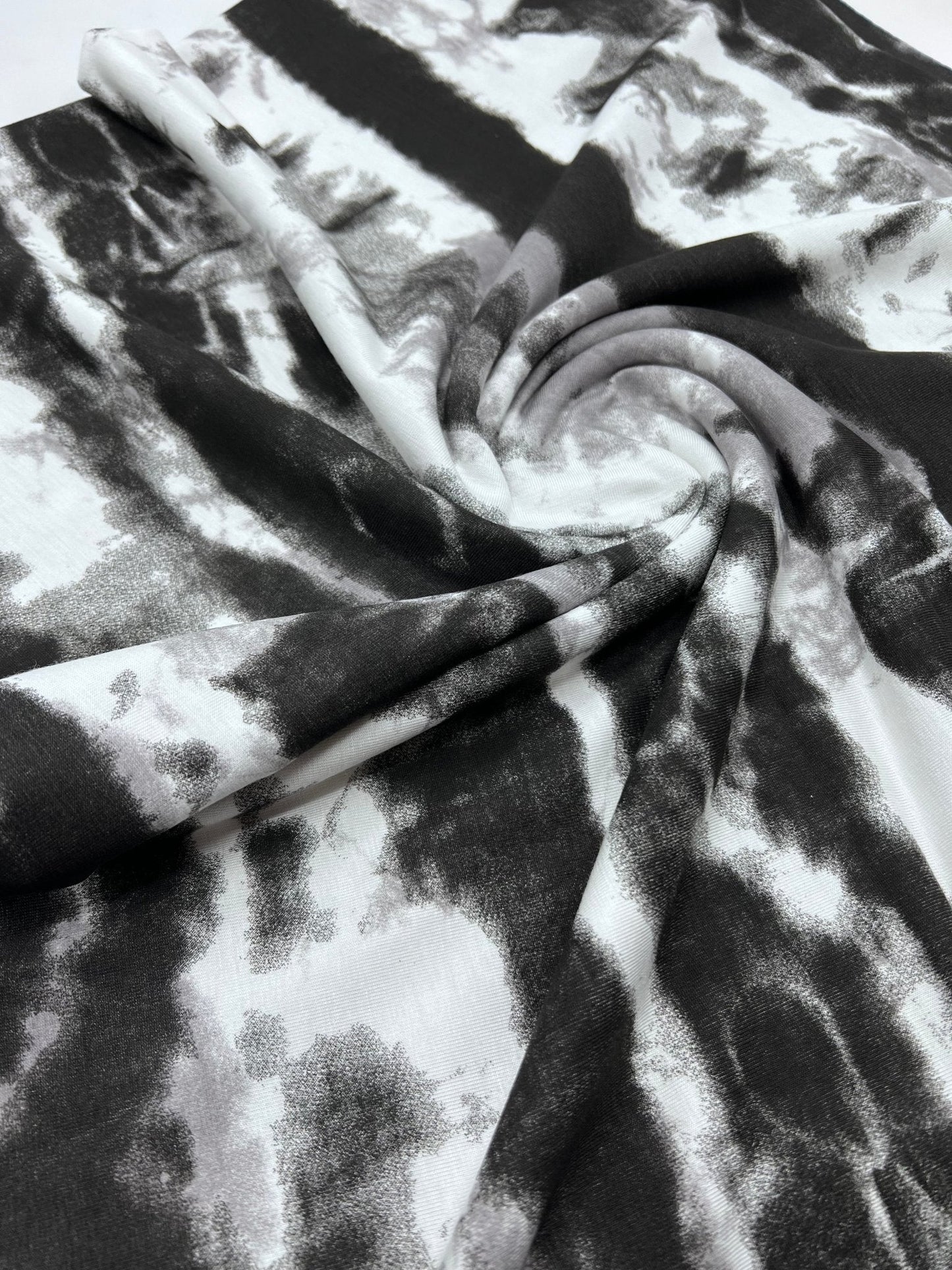Black Grey Tie Dye Stripe Print Viscose Elastane Fabric