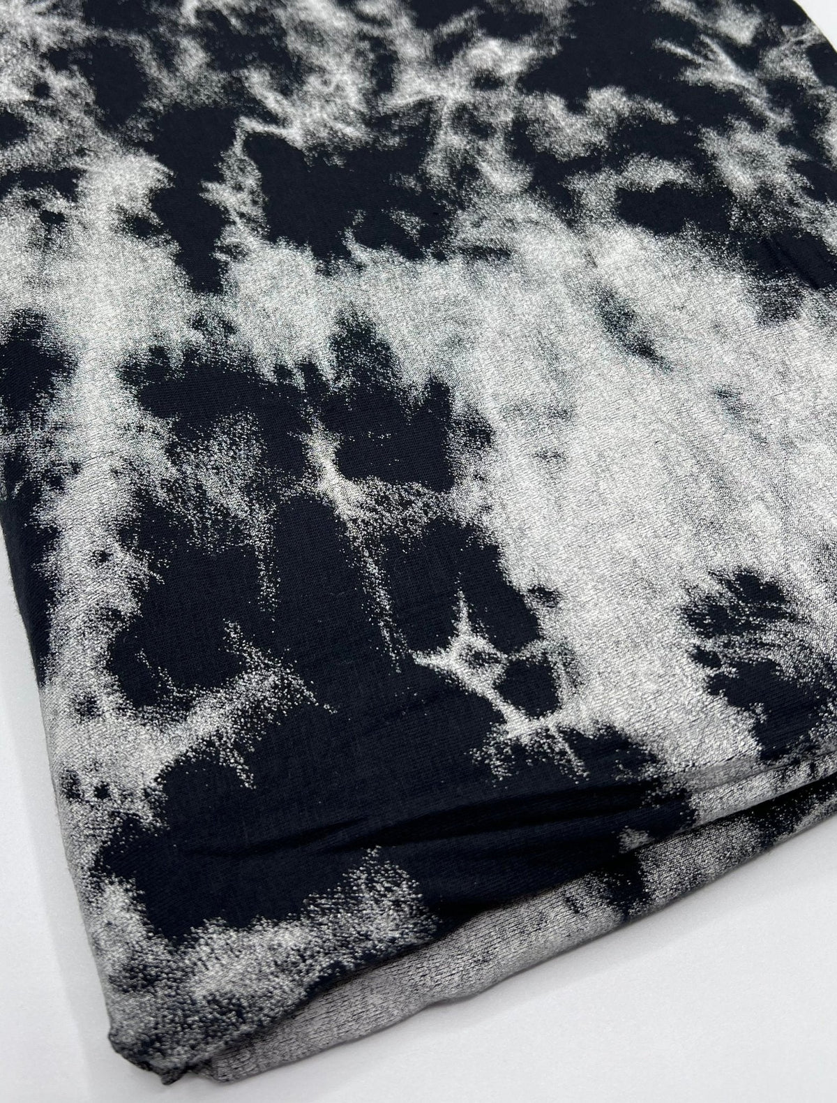 Black Large Grey Tie Dye Print Viscose Elastane Fabric