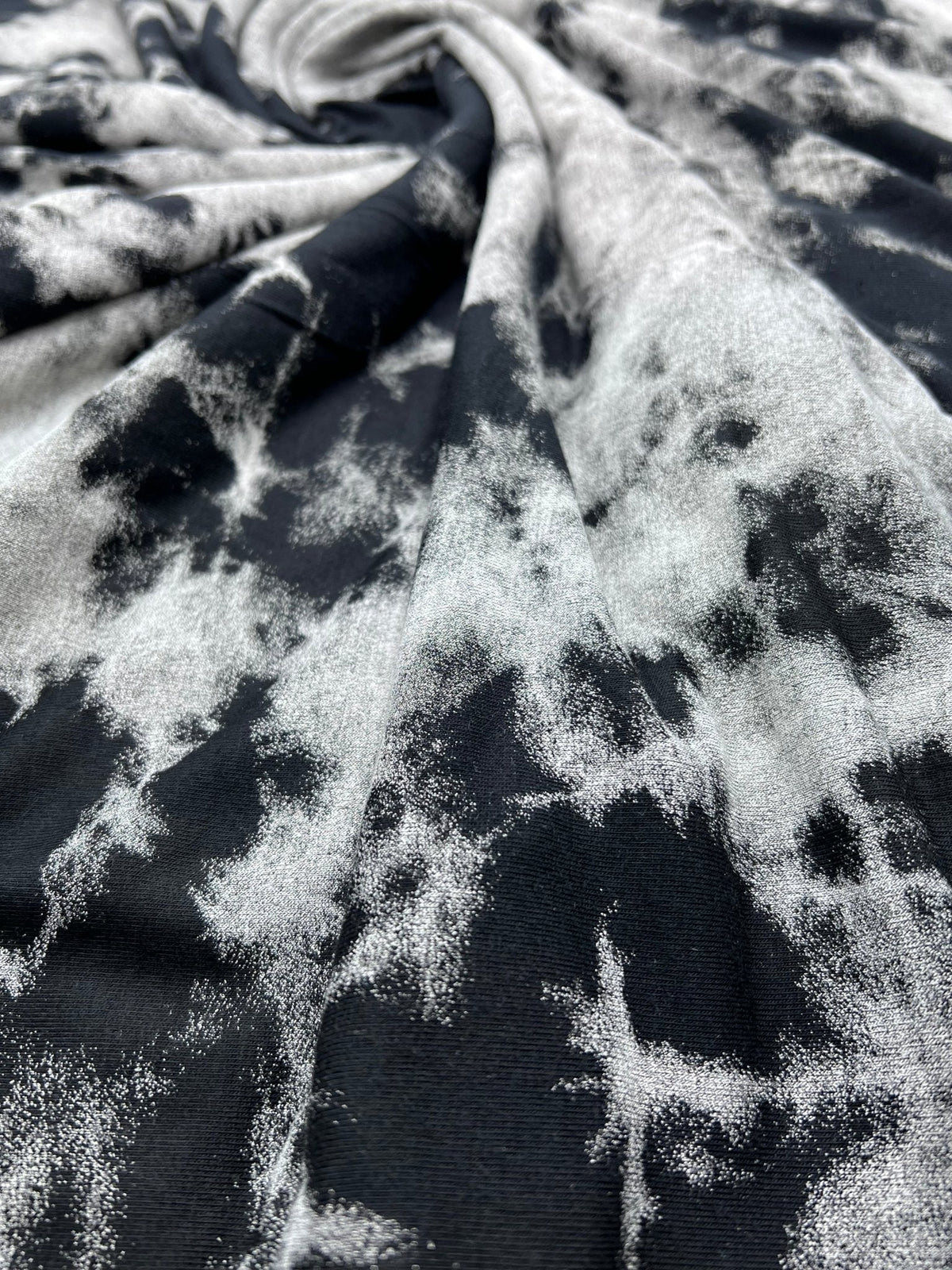 Black Large Grey Tie Dye Print Viscose Elastane Fabric