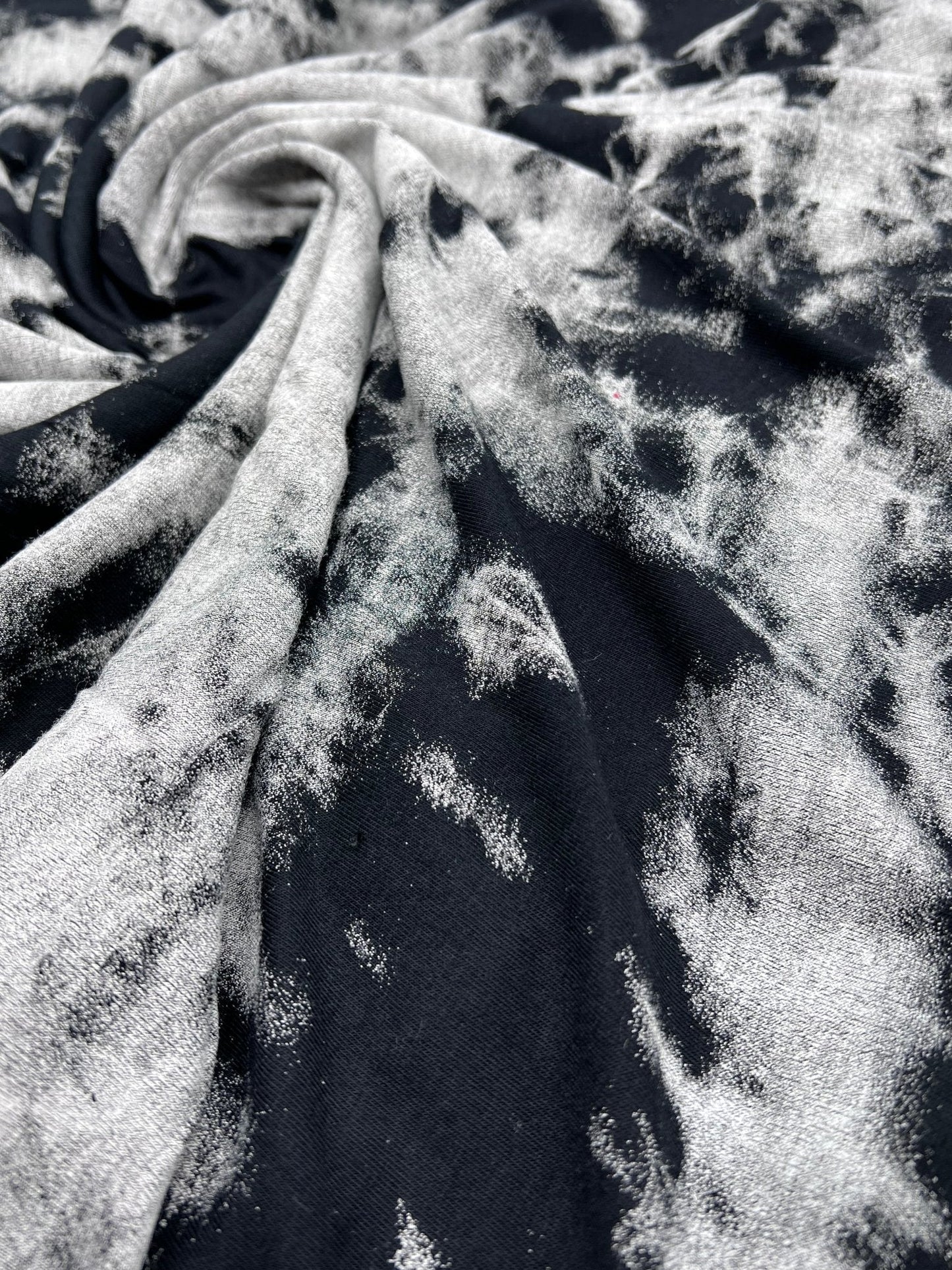Black Large Grey Tie Dye Print Viscose Elastane Fabric