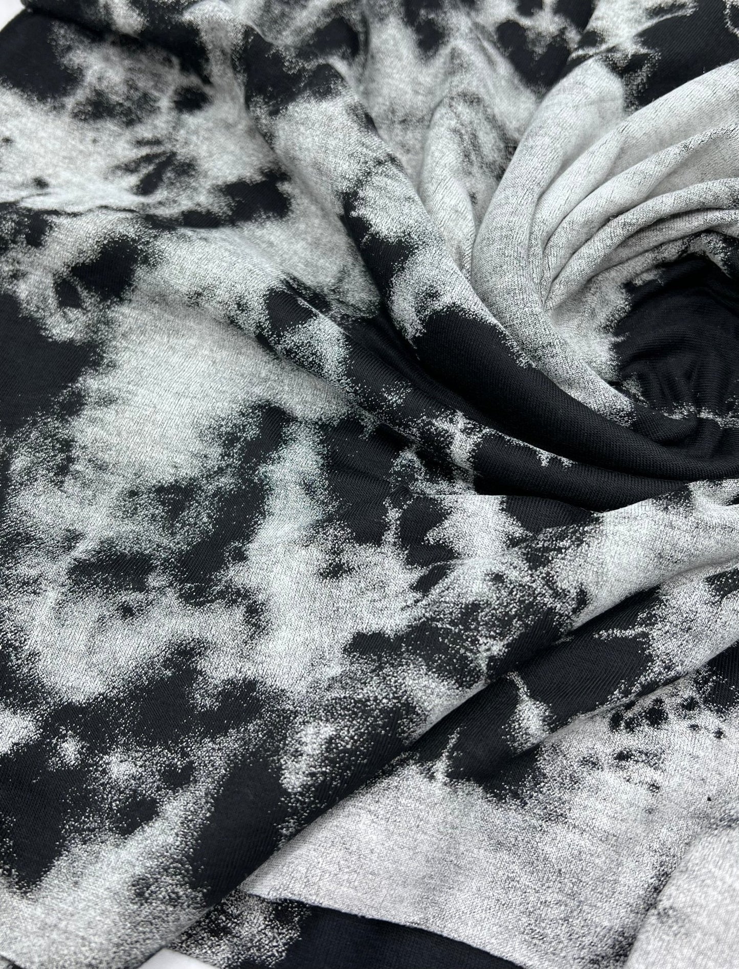 Black Large Grey Tie Dye Print Viscose Elastane Fabric