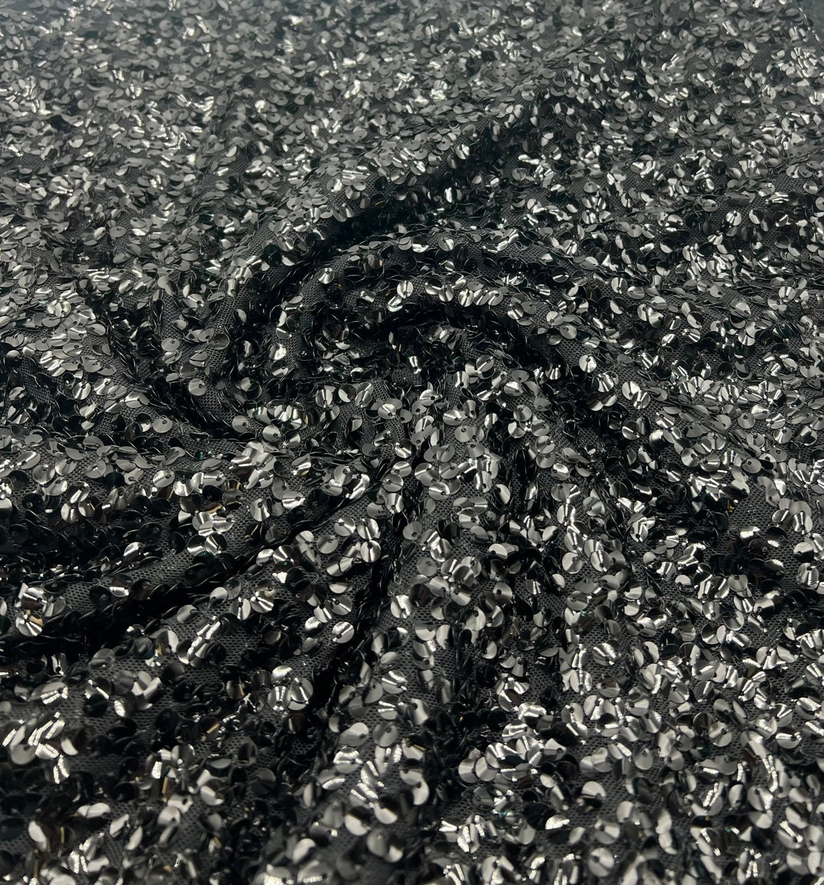 Black Large Sequin Detail Stretch Mesh Fabric