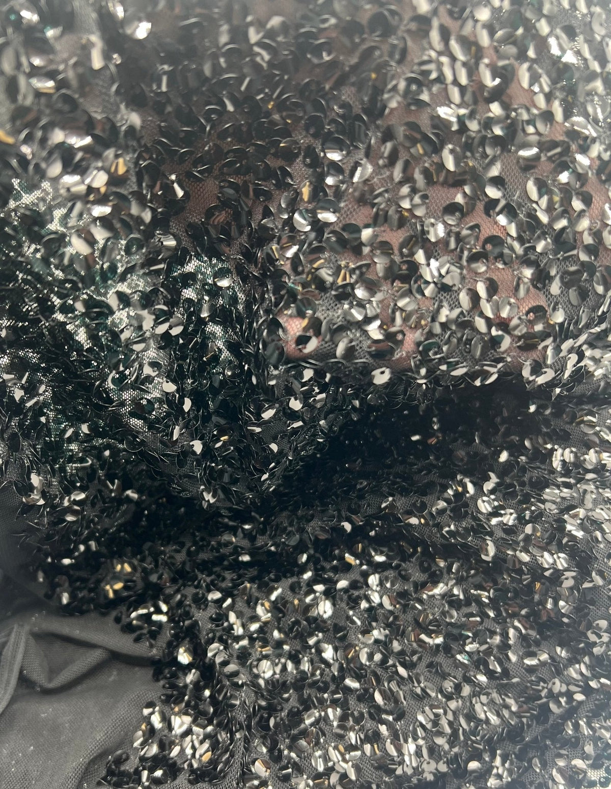 Black Large Sequin Detail Stretch Mesh Fabric