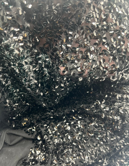 Black Large Sequin Detail Stretch Mesh Fabric
