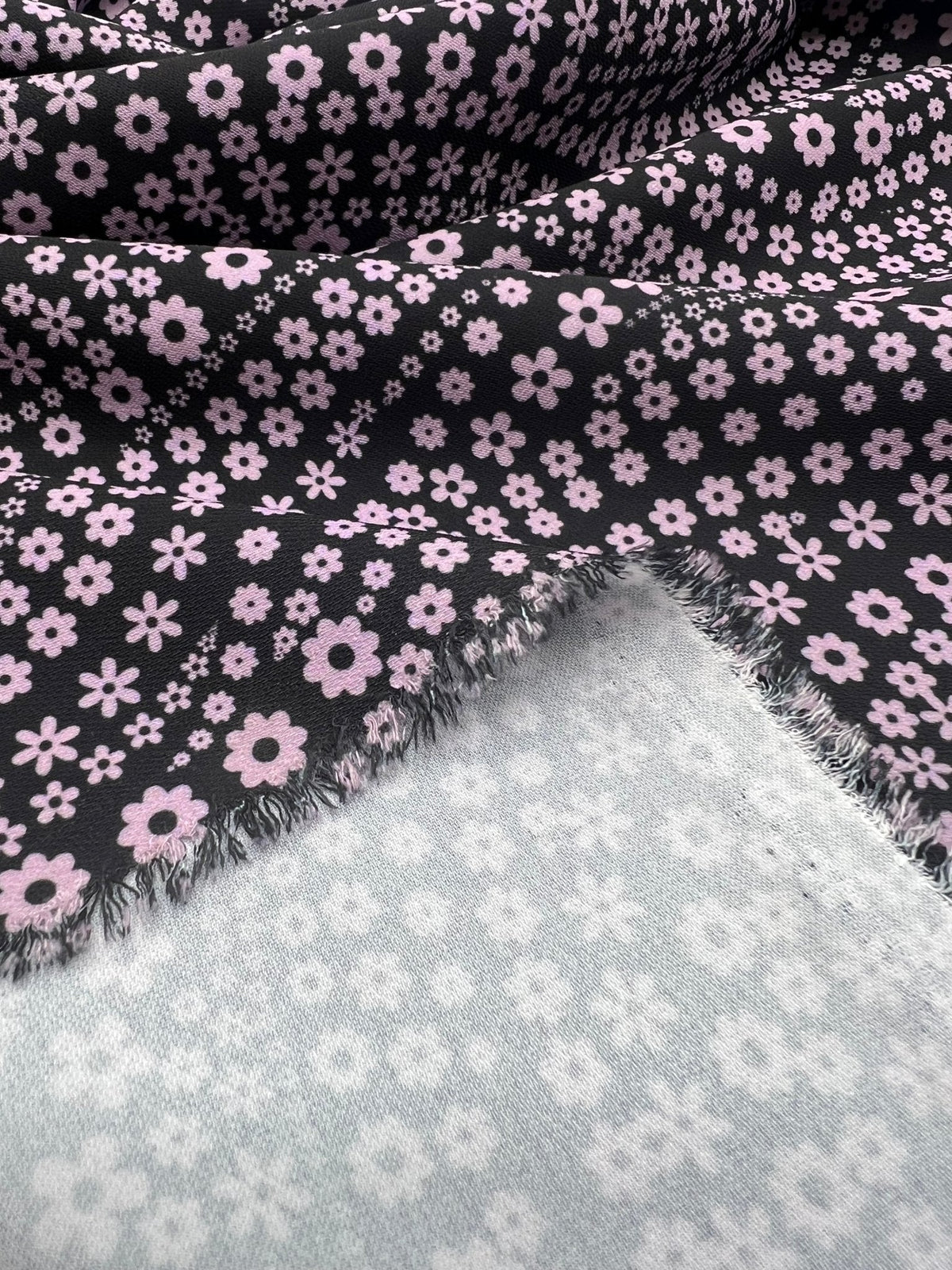 Black Lilac Floral Non Stretch Woven Fabric