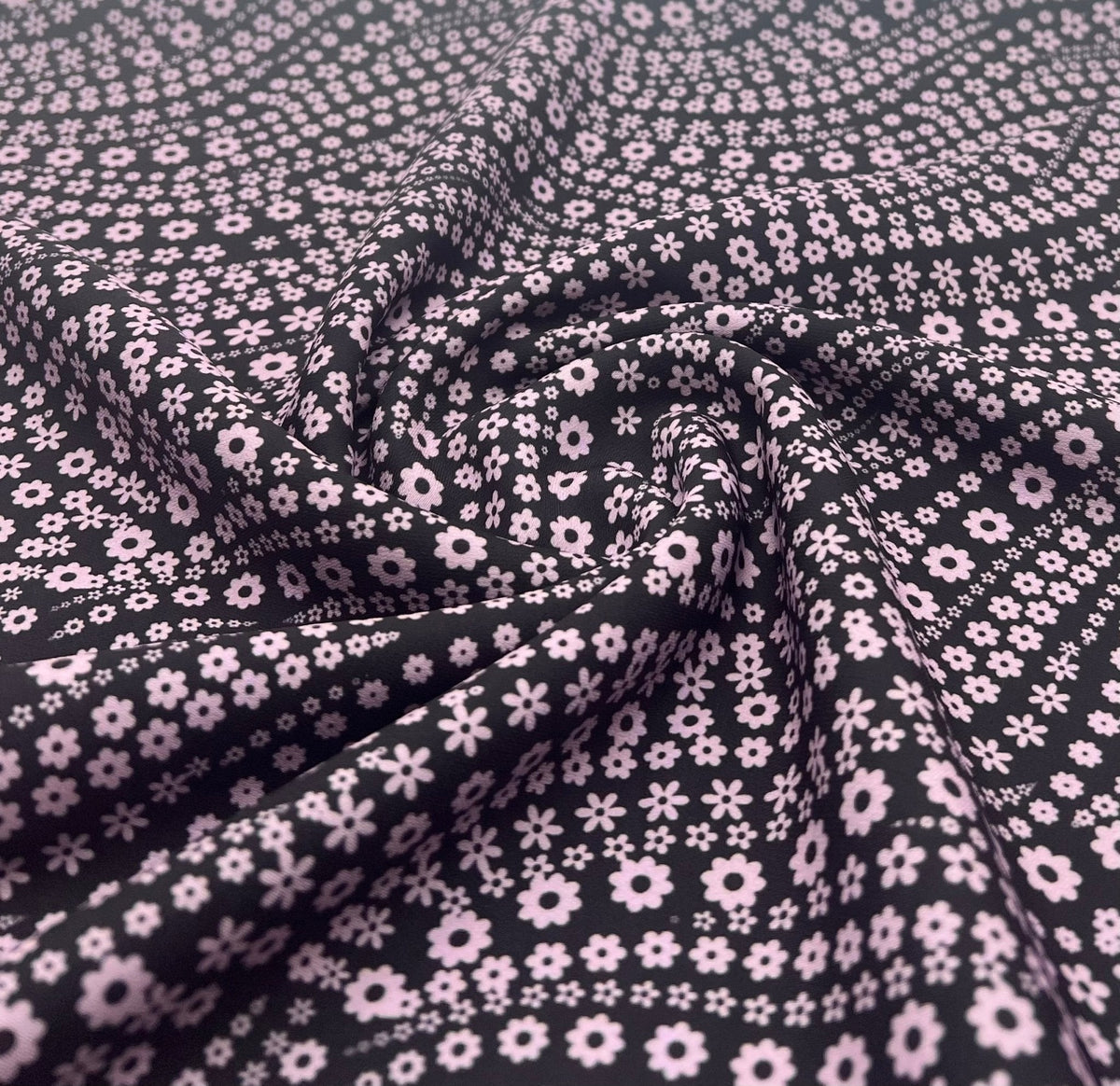 Black Lilac Floral Non Stretch Woven Fabric