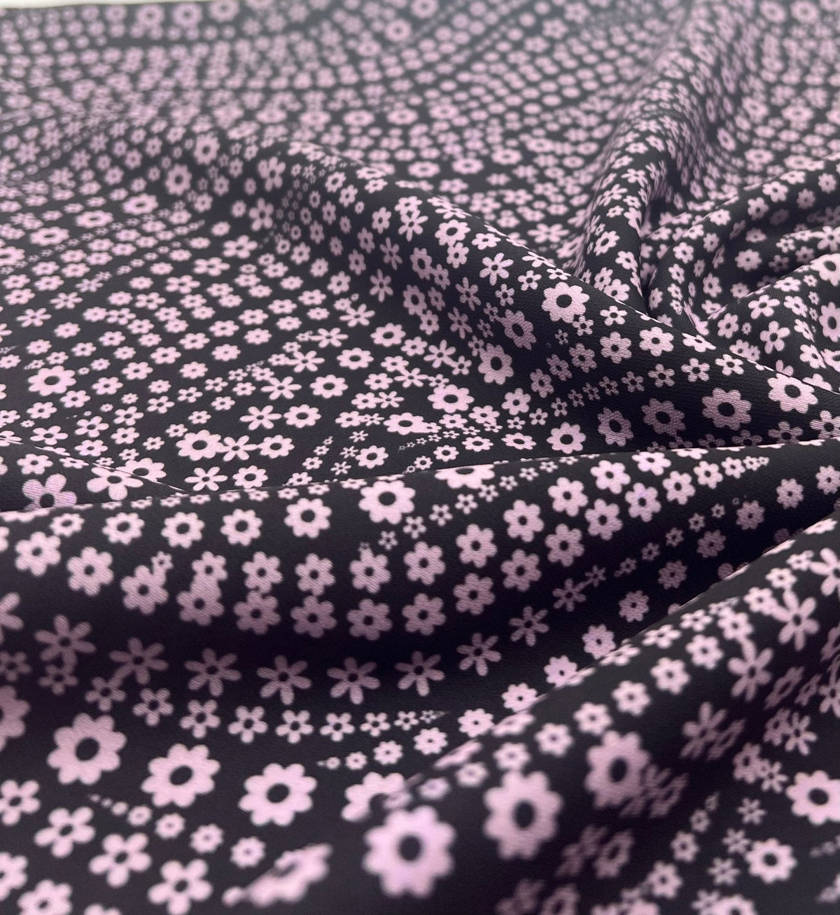 Black Lilac Floral Non Stretch Woven Fabric