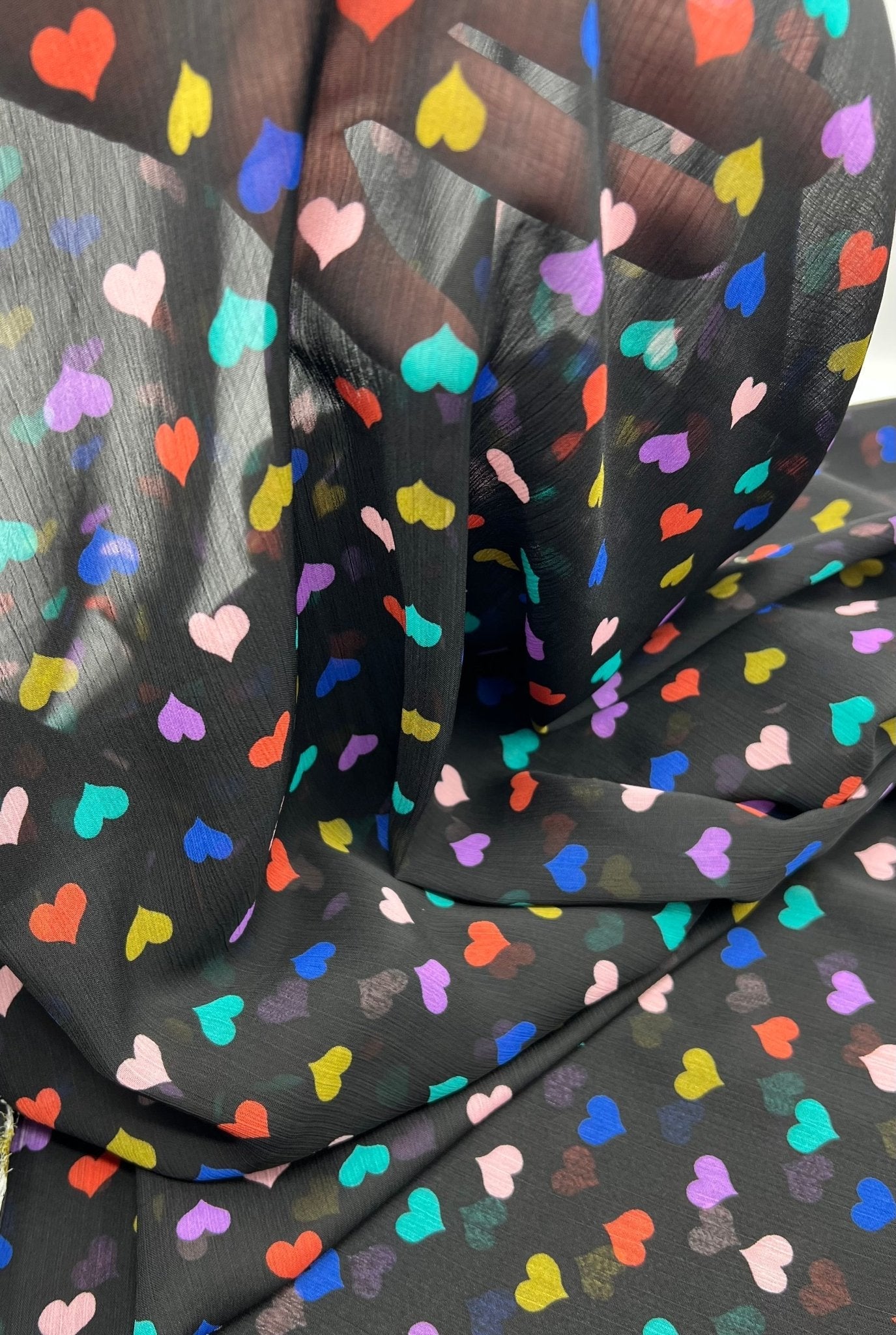Black Love Heart Printed Chiffon Dress Fabric