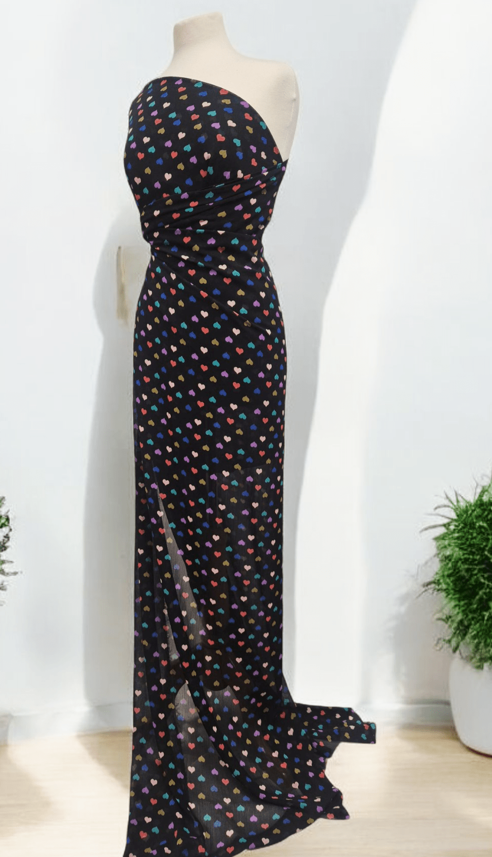 Black Love Heart Printed Chiffon Dress Fabric