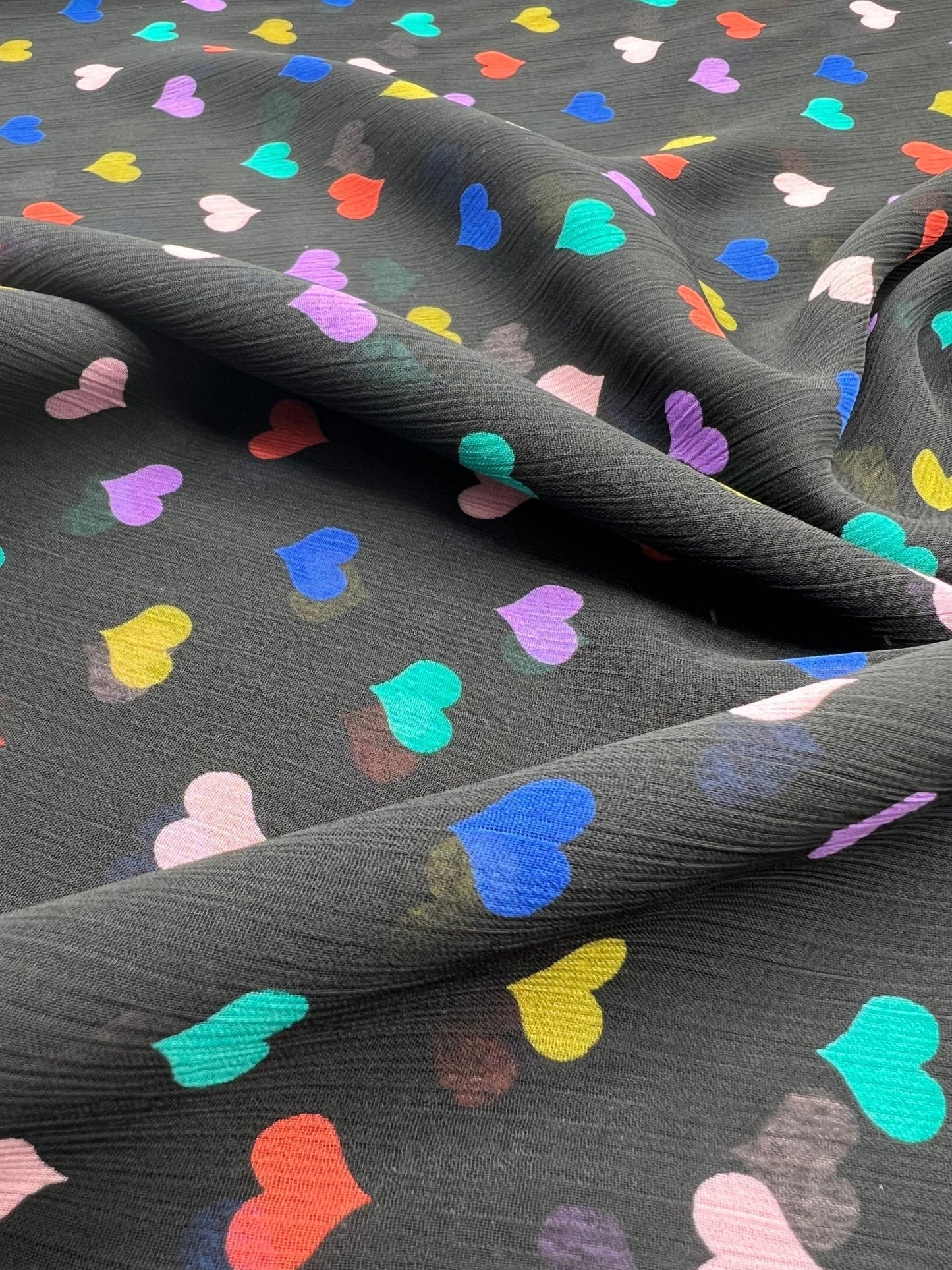 Black Love Heart Printed Chiffon Dress Fabric