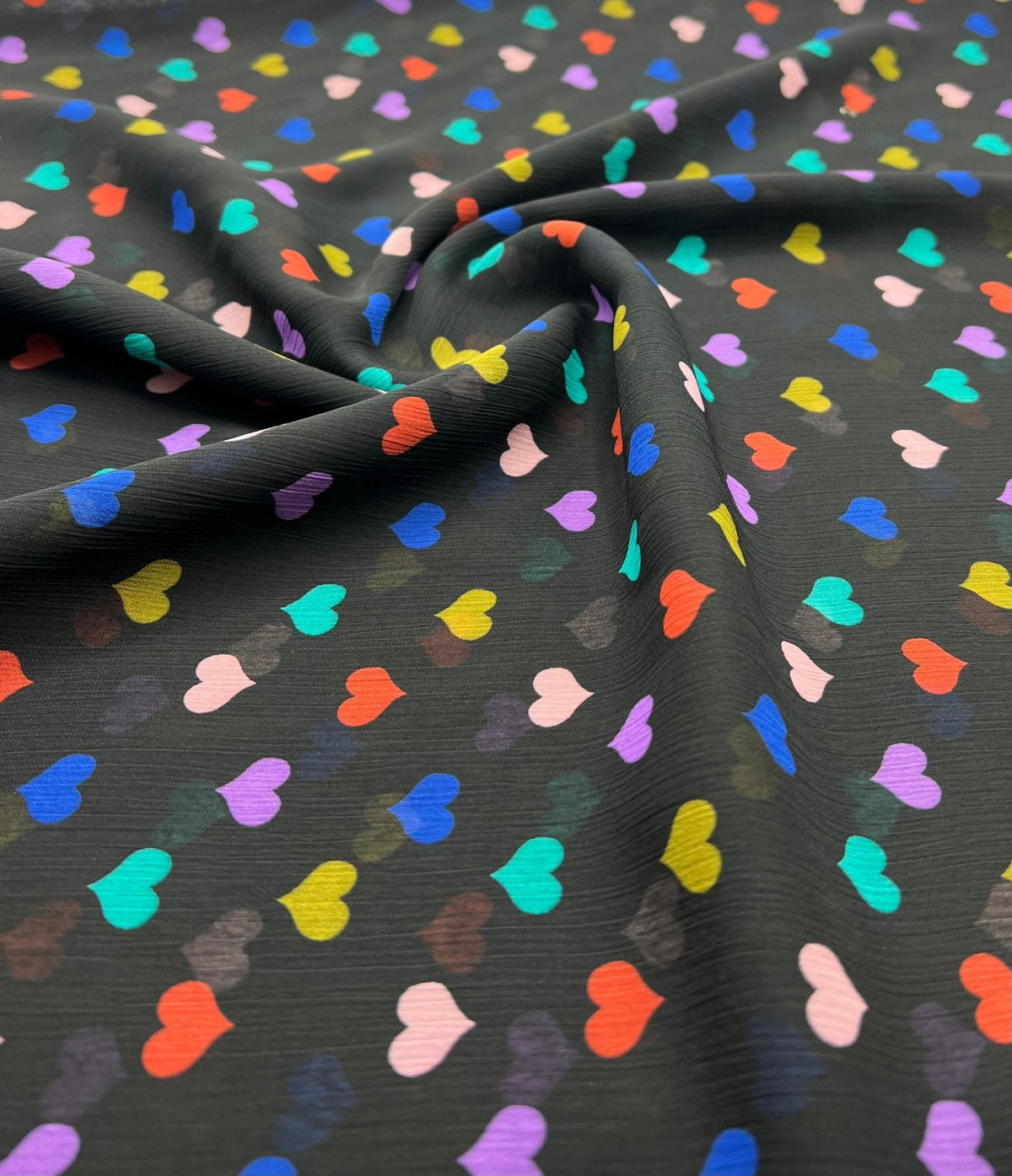 Black Love Heart Printed Chiffon Dress Fabric