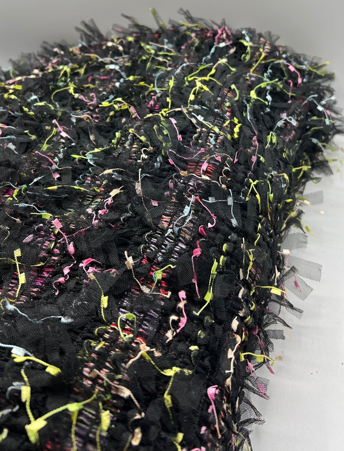 Black Multi Coloured Textured Tassel Fabric Stretch