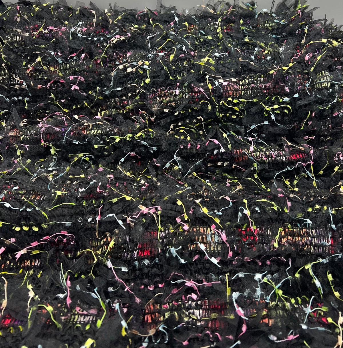 Black Multi Coloured Textured Tassel Fabric Stretch