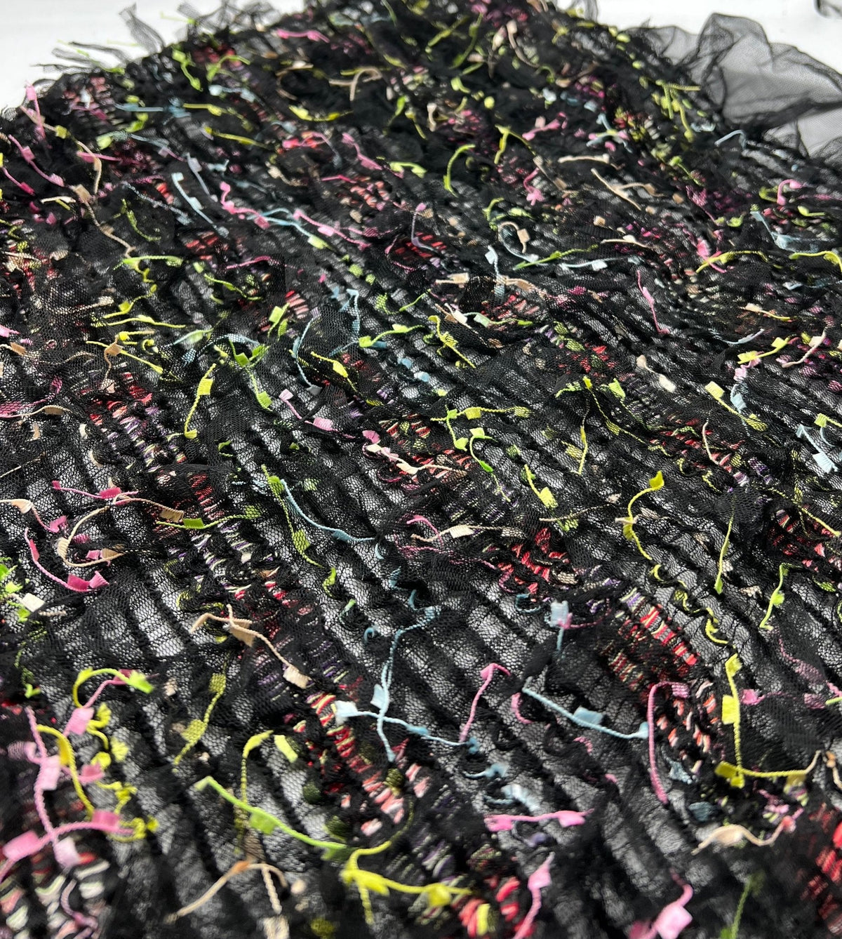 Black Multi Coloured Textured Tassel Fabric Stretch