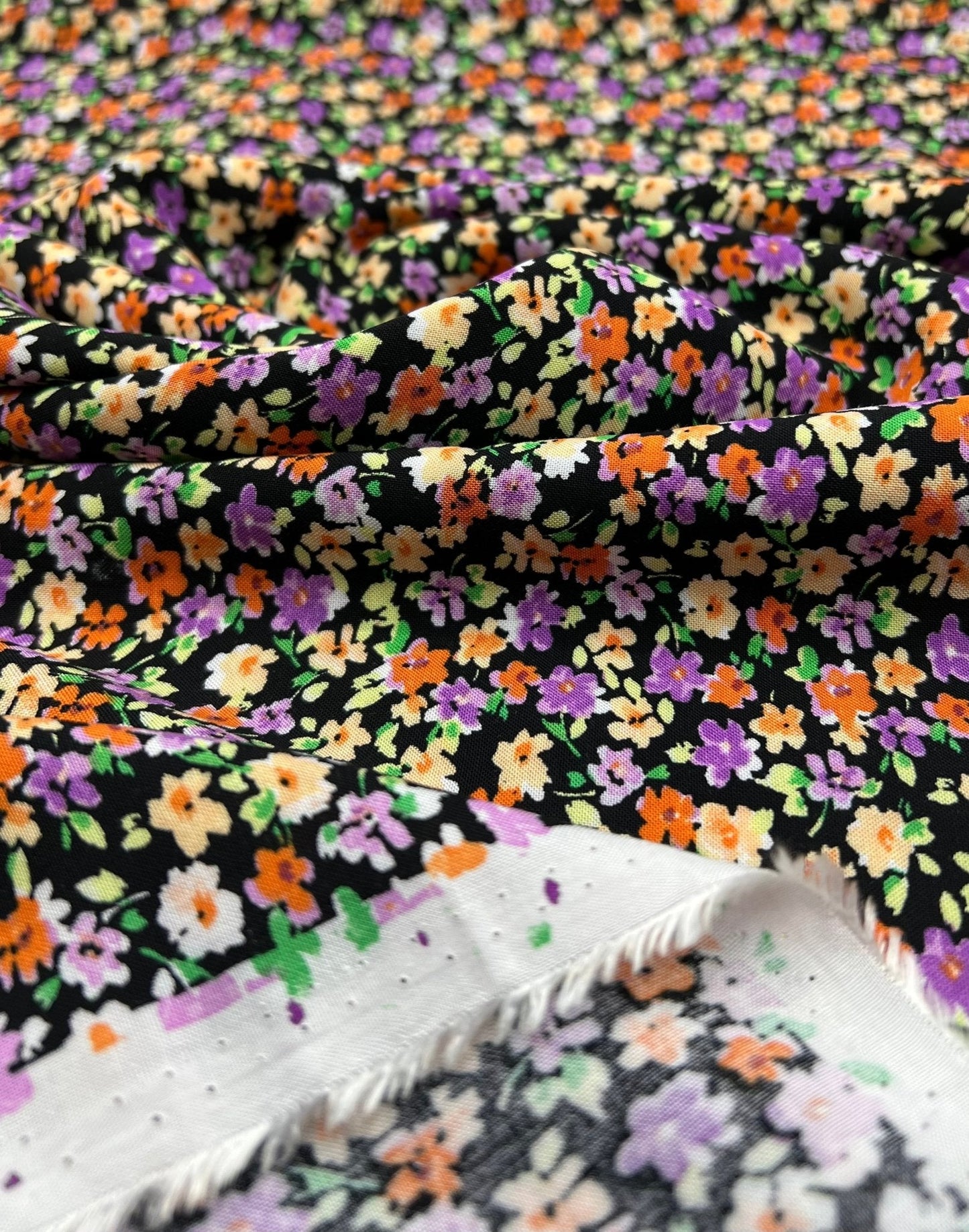 Black Multi Ditsy Lightweight Non Stretch Woven Fabric