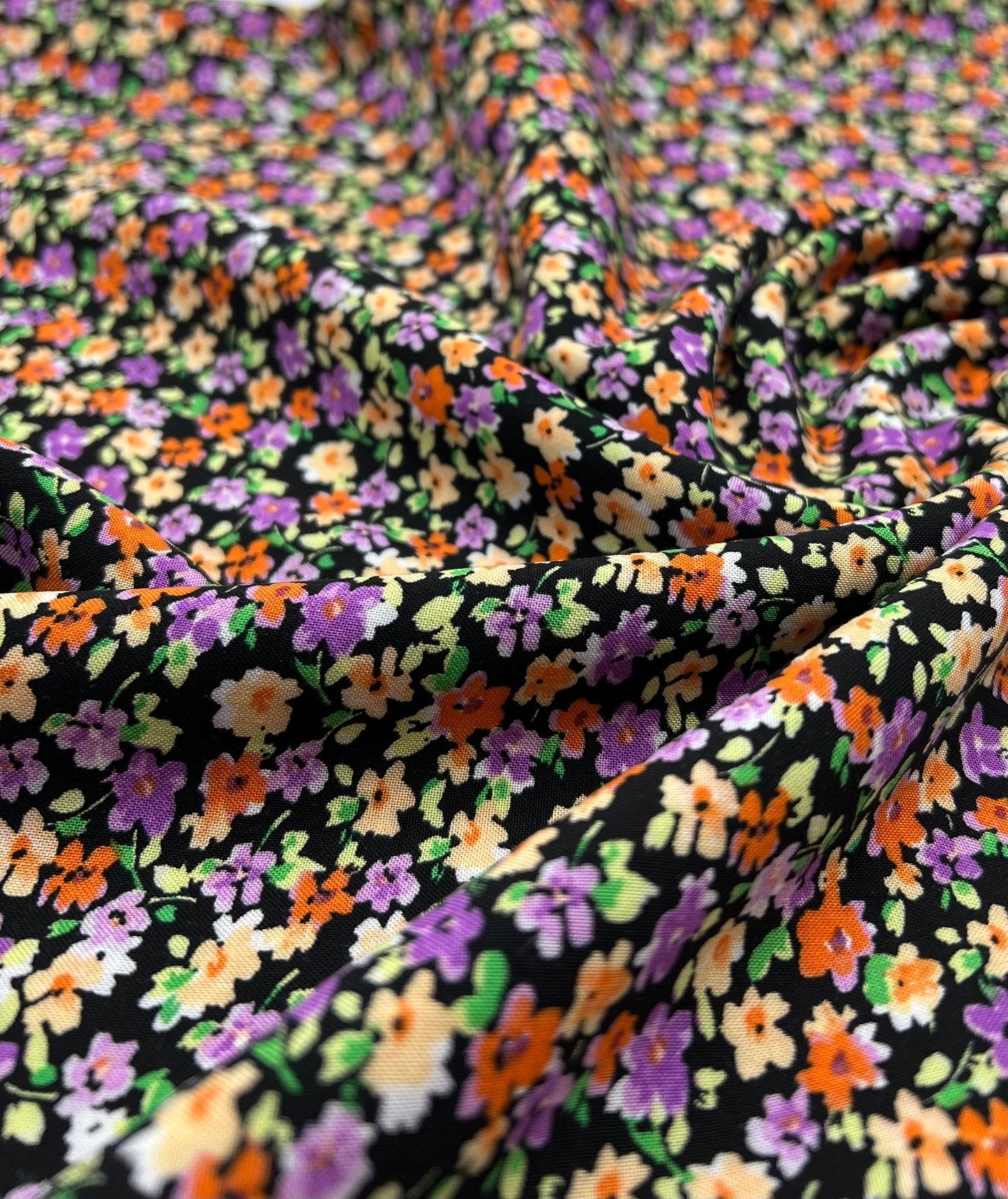 Black Multi Ditsy Lightweight Non Stretch Woven Fabric