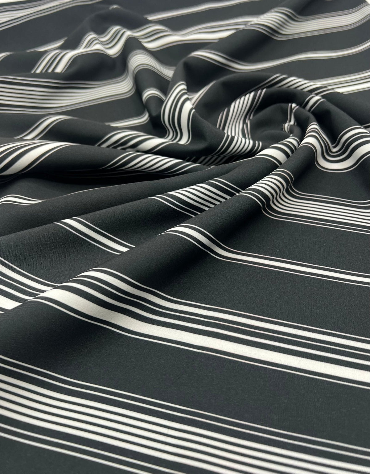 Black Multi Vertical Stripe Lightweight Non Stretch Fabric