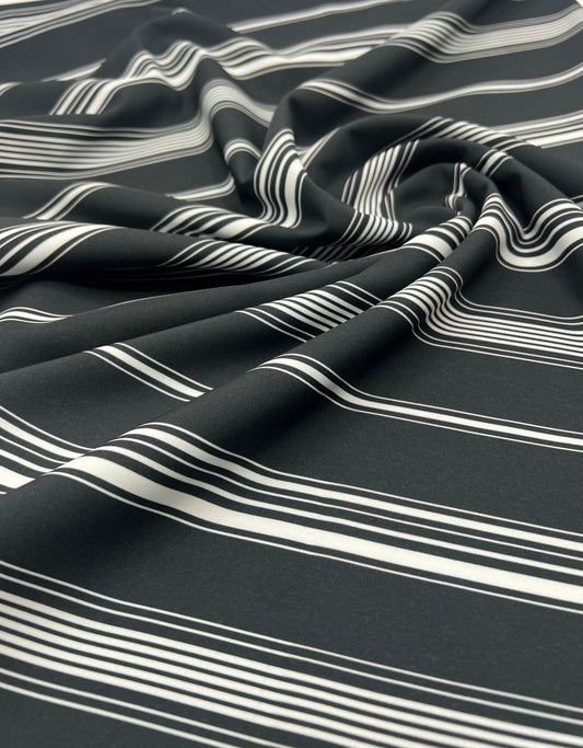 Black Multi Vertical Stripe Lightweight Non Stretch Fabric