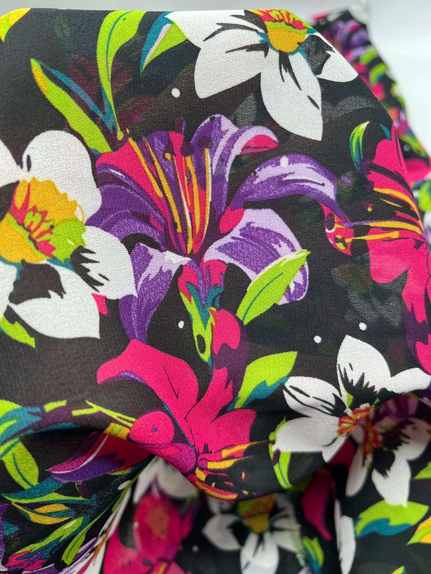 Black Muti Colour Floral Printed Chiffon Dress Fabric
