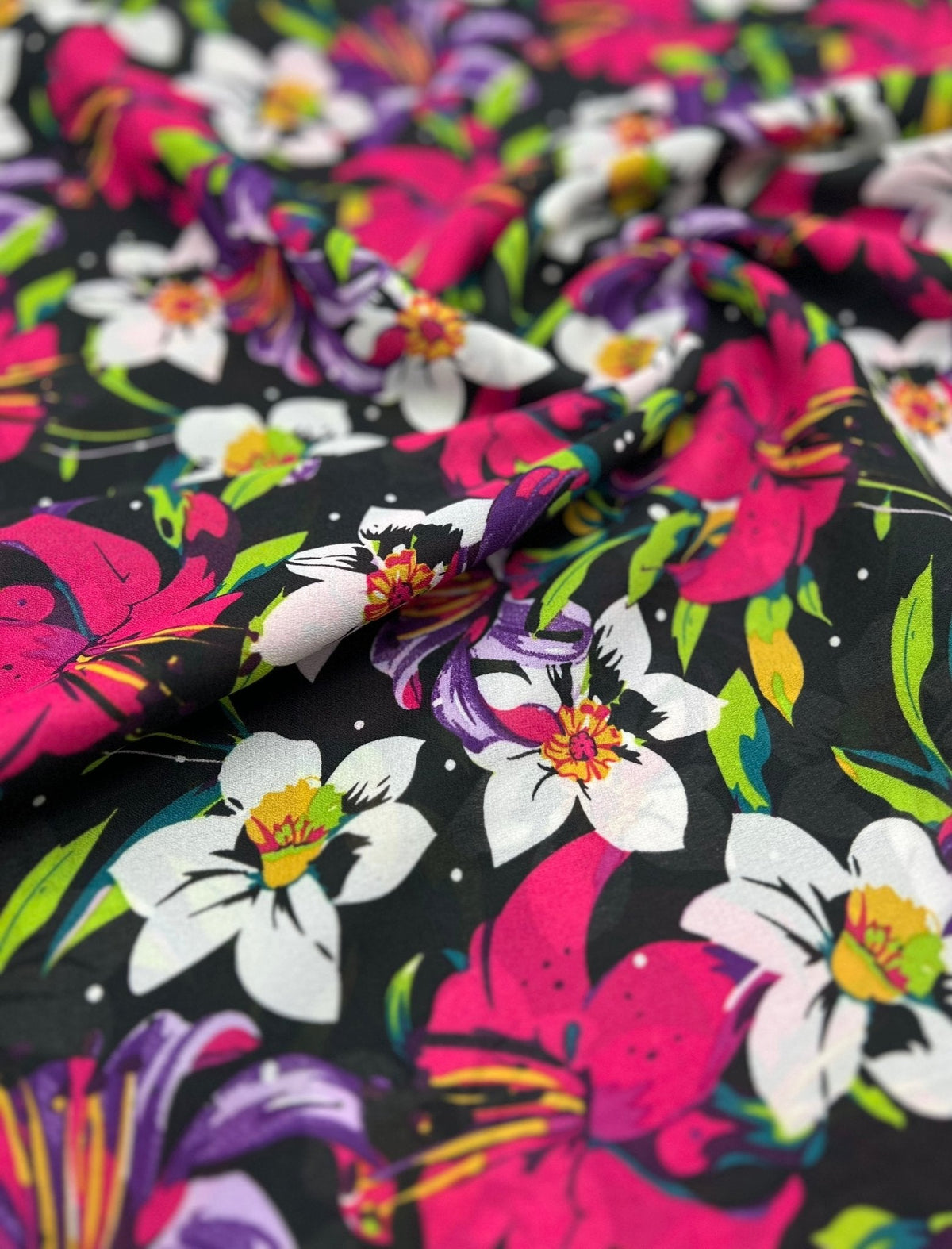 Black Muti Colour Floral Printed Chiffon Dress Fabric