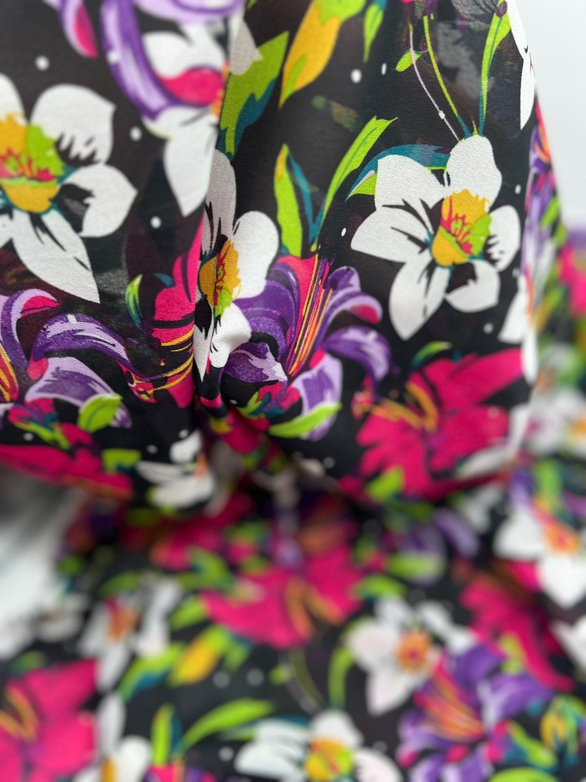 Black Muti Colour Floral Printed Chiffon Dress Fabric