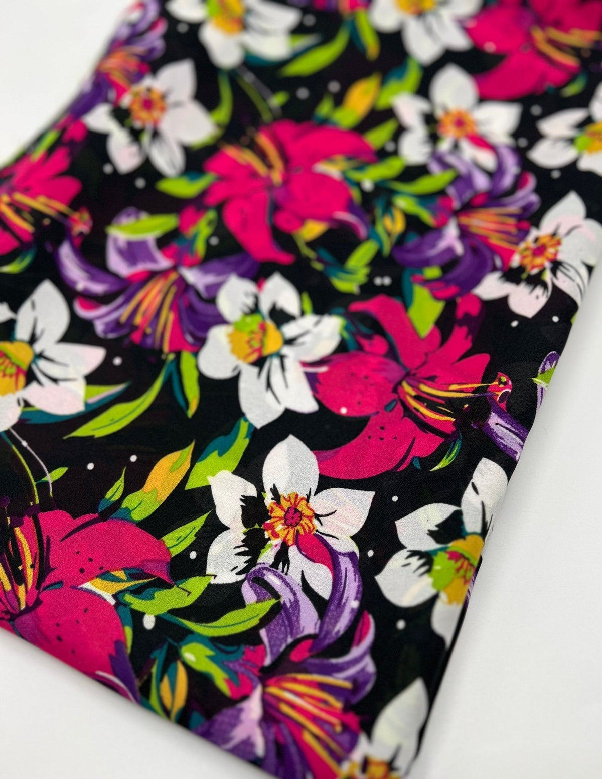 Black Muti Colour Floral Printed Chiffon Dress Fabric