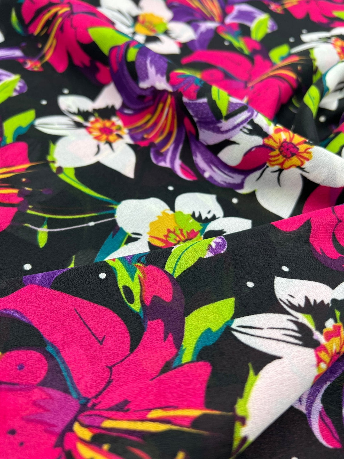 Black Muti Colour Floral Printed Chiffon Dress Fabric