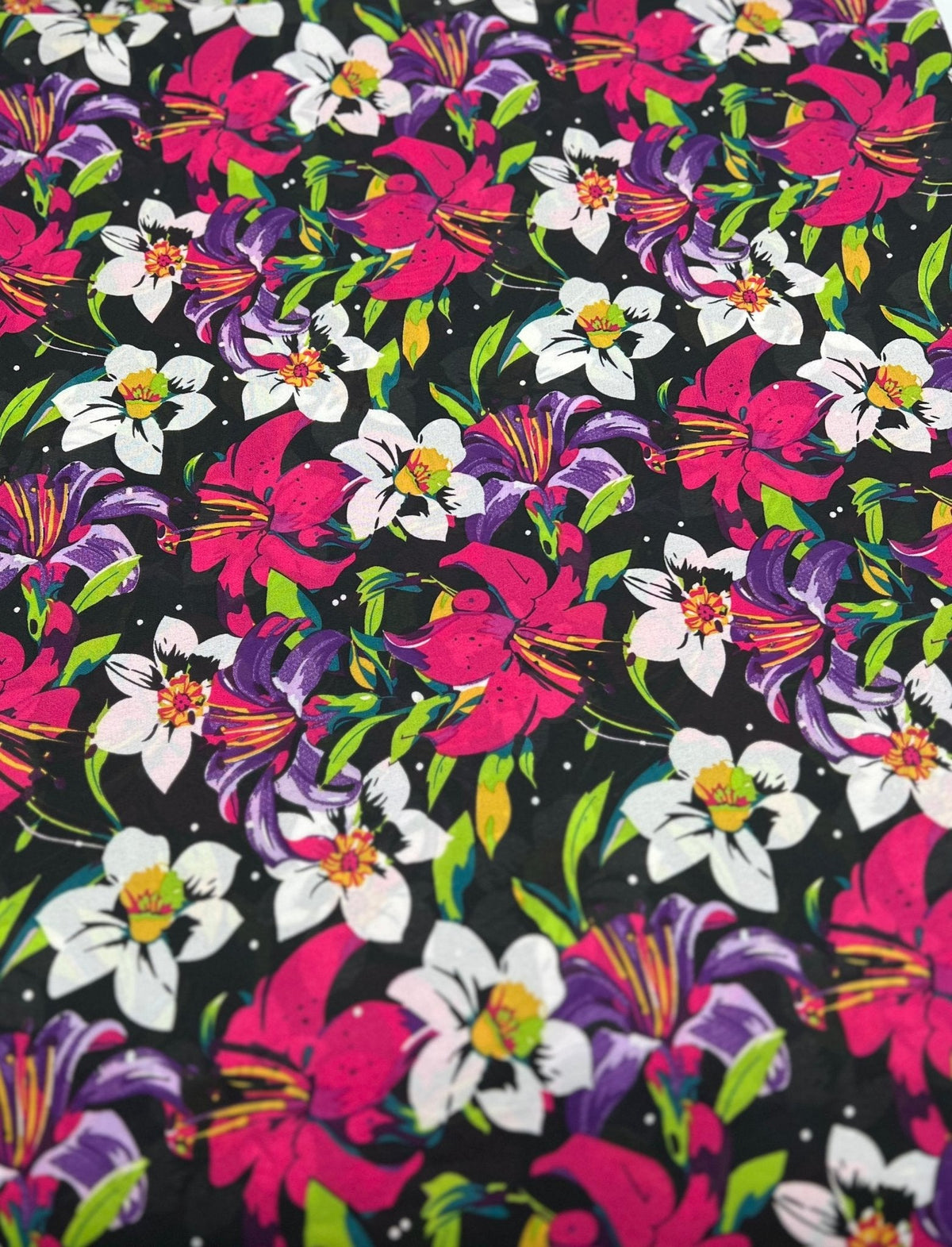 Black Muti Colour Floral Printed Chiffon Dress Fabric