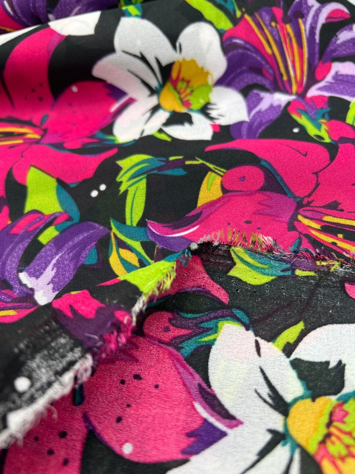 Black Muti Colour Floral Printed Chiffon Dress Fabric