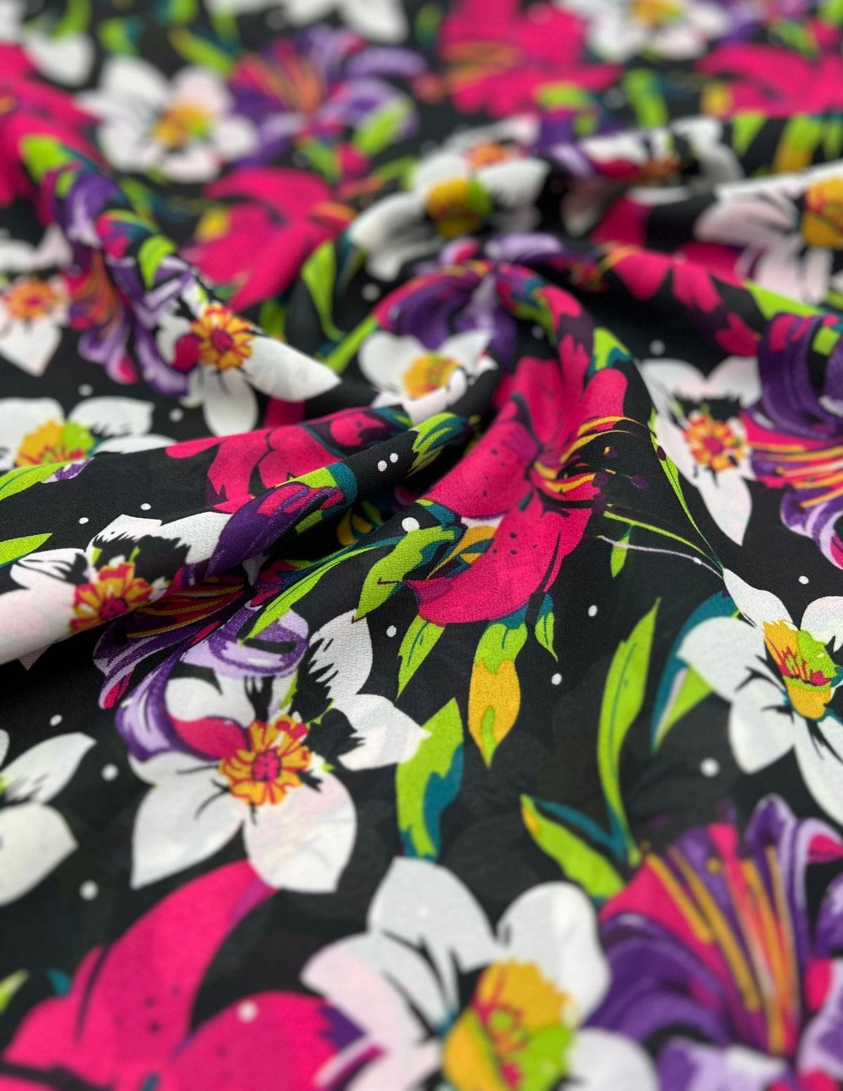 Black Muti Colour Floral Printed Chiffon Dress Fabric