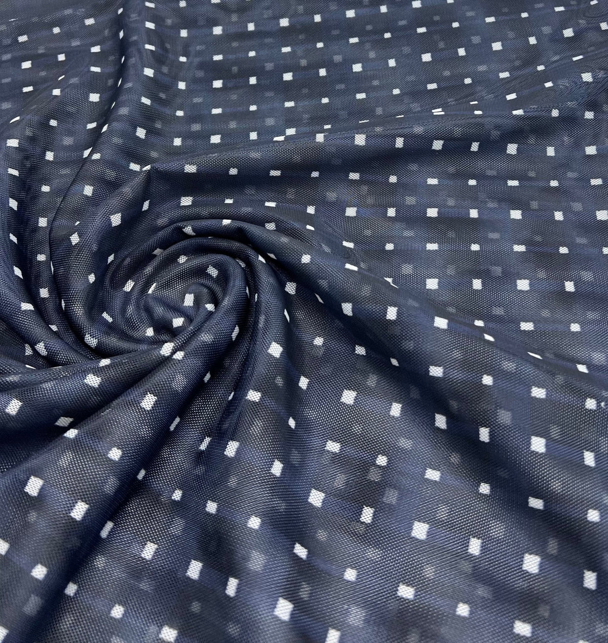 Black Navy White Square Mesh Fabric Stretch