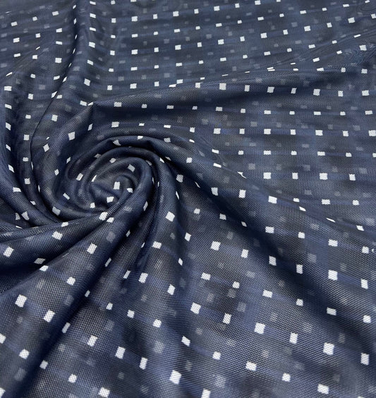 Black Navy White Square Mesh Fabric Stretch