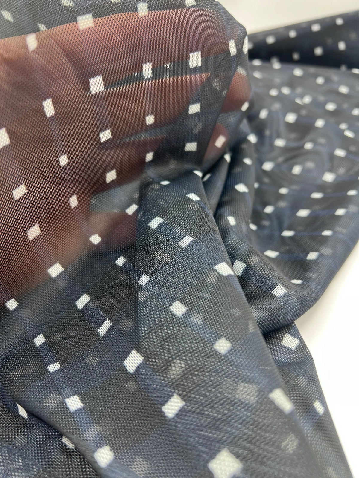 Black Navy White Square Mesh Fabric Stretch