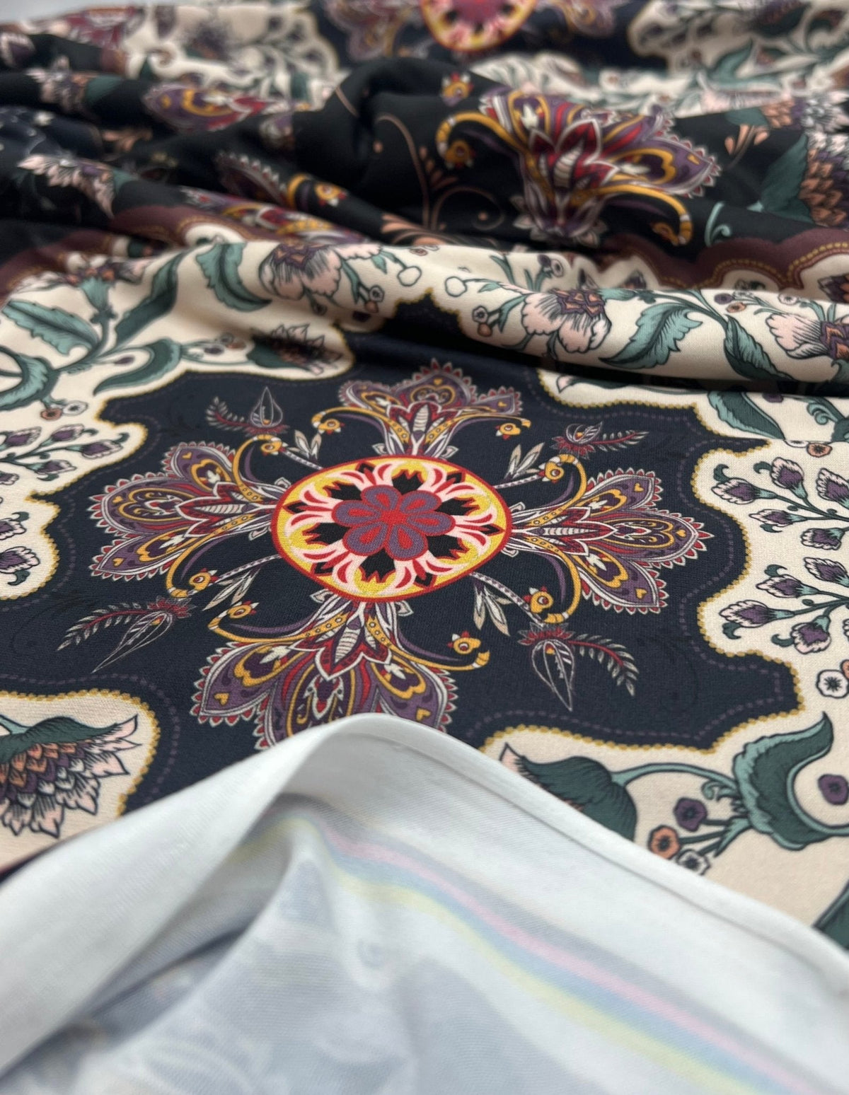 Black Paisley Floral Super Soft Print Spun Poly Stretch Fabric