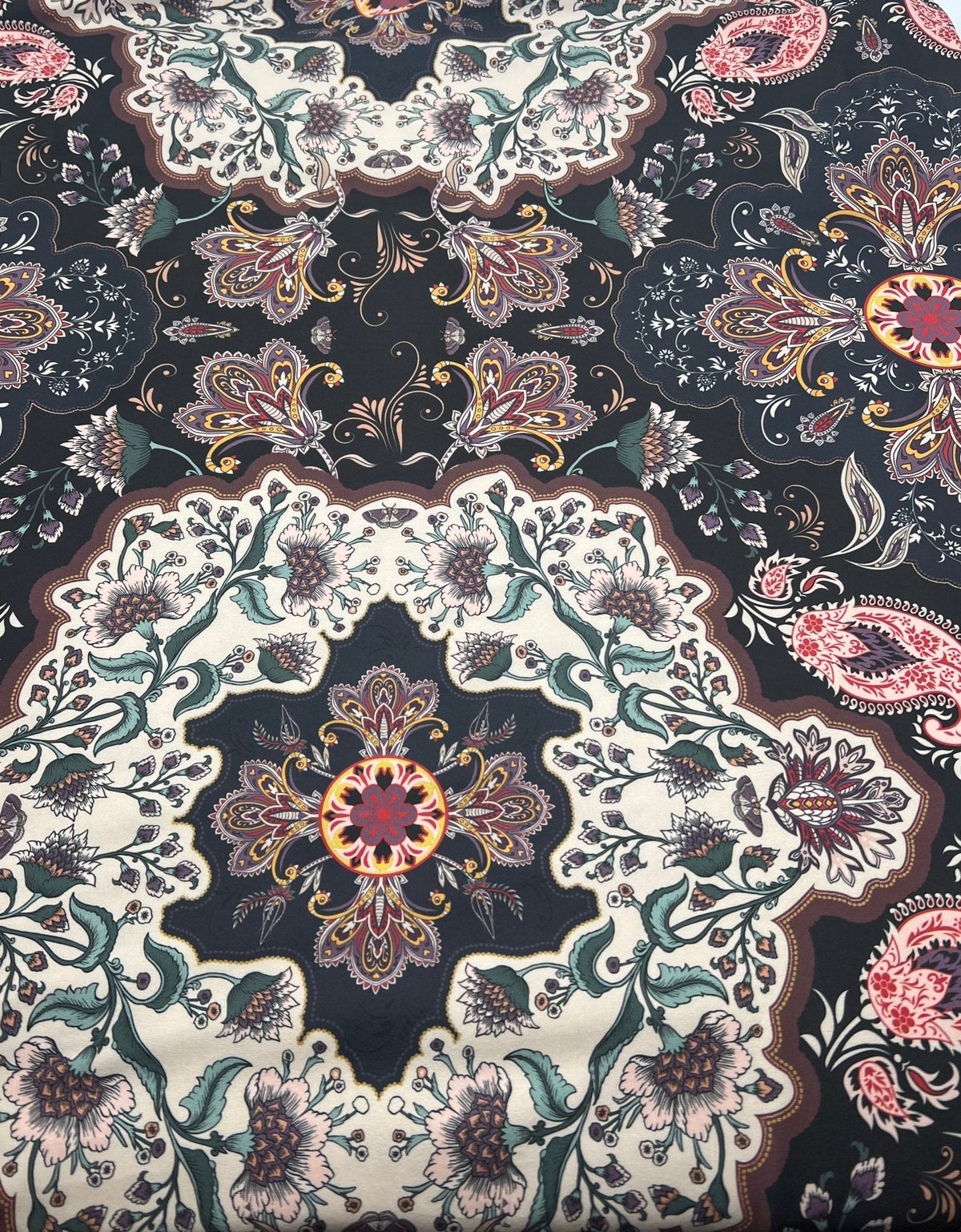 Black Paisley Floral Super Soft Print Spun Poly Stretch Fabric