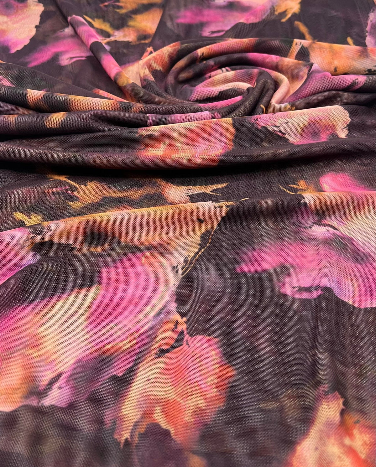 Black Pink Floral Mix Mesh Fabric Stretch